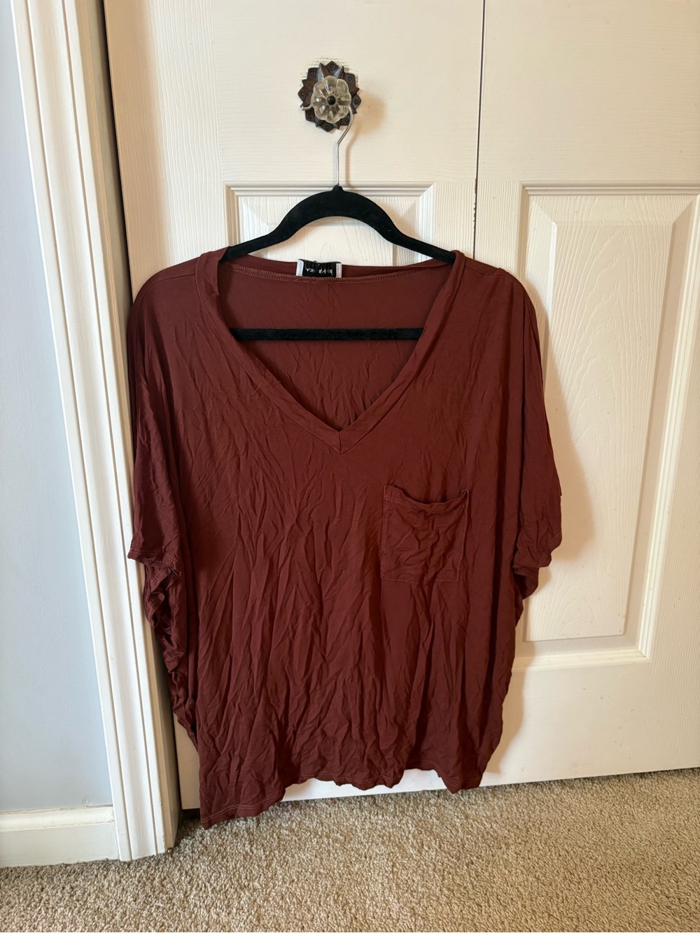 Adrienne Short-Sleeve V-Neck Pocket Tee in Deep Rust